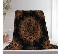 Imprimér Couverture Polaire Noir, Rétro Luxe Mandala Moelleuse Confortable Couverture en Flanelle pour Adolescent Adultes - 127 x 152 cm pour Lit Canapé
