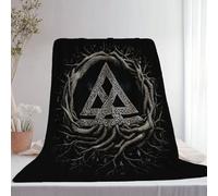 Imprimér Couverture Polaire Noir, Traditionnel Nordique Runes Racines d'arbre Moelleuse Confortable Couverture en Flanelle pour Adolescent Adultes - 180 x 200 cm pour Lit Canapé