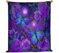Imprimér Couverture Polaire Violet, Fantastique Papillon Fleurs Moelleuse Confortable Couverture en Flanelle pour Adolescent Adultes - 200 x 220 cm pour Lit Canapé