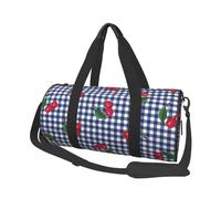 Imprimer des Cerises à Carreaux Bleus, Sac de Voyage de Grande capacité, Sac à Main Rond, Sac de Voyage de Sport, fourre-Tout, Sac de Fitness