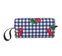 Imprimer des Cerises à Carreaux Bleus, Trousse de Maquillage Trousse à cosmétiques Trousse de Toilette de Voyage Portable Pochette de Maquillage