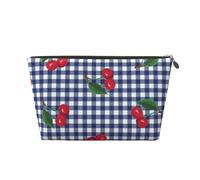 Imprimer des Cerises à Carreaux Bleus, Trousse de Maquillage Trousse à cosmétiques Trousse de Toilette de Voyage Portable Pochette de Toilette