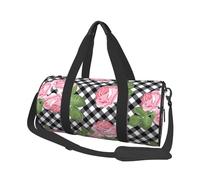 Imprimer des Roses sur Un Plaid Noir et Blanc, Sac de Voyage de Grande capacité, Sac à Main Rond, Sac de Voyage de Sport, fourre-Tout, Sac de Fitness