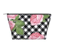 Imprimer des Roses sur Un Plaid Noir et Blanc, Trousse de Toilette Trousse de Maquillage Sac à cosmétiques Trousse de Toilette de Voyage Portable