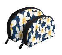 Imprimer Fleur de frangipanier Blanc Tropical Plumeria, Trousse de Maquillage Coquille Femme Petit Porte-Monnaie Trousse de Toilette Trousse à cosmétiques 2 pièces