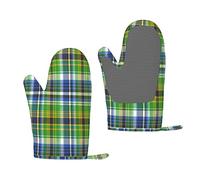 Imprimer Madras à Carreaux Verts et Bleus, Gants de Cuisine antidérapants en Silicone, Gants de Cuisson résistants à la Chaleur Une Paire