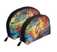 Imprimer Note De Musique en Bois Coloré, Trousse de Maquillage Coquille Femme Petit Porte-Monnaie Trousse de Toilette Trousse à cosmétiques 2 pièces