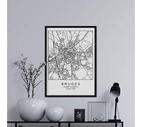 Imprimer Plan de la ville de Bruges style scandinave en noir et blanc. affiche de format A3 papier imprimé No 250 gr. Peintures, estampes et affiches pour le salon et chambre à coucher