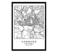 Imprimer Plan de la ville de Hambourg style scandinave en noir et blanc. affichage A4 papier imprimé No 250 gr. Peintures, estampes et affiches pour le salon et chambre à coucher