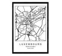 Imprimer Plan de la ville de Luxembourg style scandinave en noir et blanc. affiche de format A3 papier imprimé No 250 gr. Peintures, estampes et affiches pour le salon et chambre à coucher