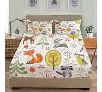 ImpriméS Animaux pour Enfants Respirant Drap Housse 80x160 cm Blanc Drap-Housse en Microfibre, Drap Plat 1 Personnes, Parure de Lit avec 2 Taie d'oreillers pour Matelas Épais