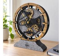 ImprovingLife Horloge de bureau 25,4 cm avec engrenages mobiles transformable en horloge murale (marron et gris)