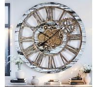 ImprovingLife Horloge Murale à engrenage Mobile de 91,4 cm - Style Vintage Industriel - Style Rustique - Gris et Blanc