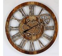 ImprovingLife Horloge murale de 91,4 cm à engrenages mobiles vintage, industriel, surdimensionnée, rustique (marron vintage)