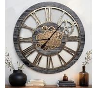 ImprovingLife Horloge murale vintage industrielle surdimensionnée rustique de 91,4 cm (gris carbone vintage et bronze)