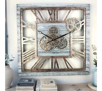 ImprovingLife La horloge murale à mécanismes en mouvement de 61 cm Carrée Rétro Industrielle Surdimensionnée Rustique pour Ferme (Gris Argenté)