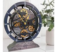 ImprovingLife The Gears Clock Horloge de bureau 25,4 cm avec véritables engrenages mobiles convertible en horloge murale (gris carbone)