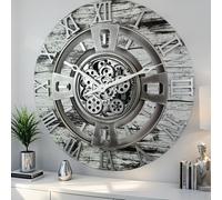 ImprovingLife The Gears Clock Horloge murale à engrenage mobile 61 cm Motif ligne anglaise Gris et blanc 60 cm