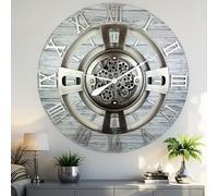 ImprovingLife The Gears Clock Horloge murale à engrenages mobiles Motif ligne anglaise Gris argenté 90 cm