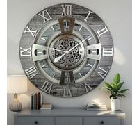 ImprovingLife The Gears Clock Horloge murale à engrenages mobiles Motif ligne anglaise Gris carbone 90 cm