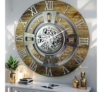 ImprovingLife The Gears Clock Horloge murale avec engrenages en mouvement Motif ligne anglaise Doré antique 60 cm
