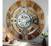 ImprovingLife The Gears Clock Horloge murale avec engrenages en mouvement Motif ligne anglaise Marron vintage 60 cm