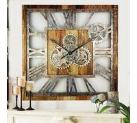 ImprovingLife The Gears Clock Horloge murale carrée surdimensionnée à engrenages mobiles 61 cm Style rustique vintage industriel Marron vintage
