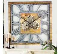 ImprovingLife The Gears Clock Horloge murale carrée surdimensionnée en bois et pierre 61 cm