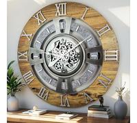 ImprovingLife The Gears Clock Horloge murale en bois et pierre Motif ligne anglaise 60 cm