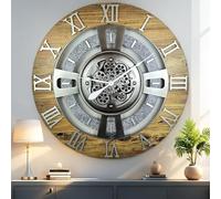 ImprovingLife The Gears Clock Horloge murale en bois et pierre Motif ligne d'Angleterre 90 cm