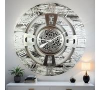 ImprovingLife The Gears Clock Horloge murale en mouvement Motif ligne anglaise Gris et blanc 90 cm