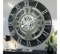 ImprovingLife The Gears Clock Horloge murale en mouvement Motif ligne anglaise Noir vintage 60 cm