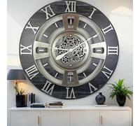 ImprovingLife The Gears Clock Horloge murale en mouvement Motif ligne anglaise Noir vintage 90 cm