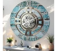 ImprovingLife The Gears Clock Horloge murale en mouvement Motif ligne anglaise Vert aqua 60 cm