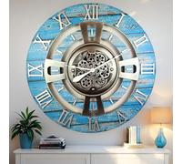 ImprovingLife The Gears Clock Horloge murale en mouvement Motif ligne d'Angleterre Bleu océan 90 cm