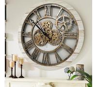 ImprovingLife The Gears Clock Horloge Murale Originale à engrenage Mobile Vintage Industriel surdimensionné Rustique (60 cm, Beige désert Vintage et Bronze)
