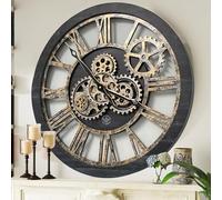 ImprovingLife The Gears Clock Horloge Murale Vintage Industrielle surdimensionnée en Bois Noir et Bronze 61 cm