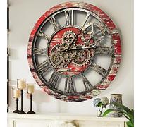 ImprovingLife The Gears Clock Horloge murale vintage industrielle surdimensionnée rustique (60 cm, lave rouge)