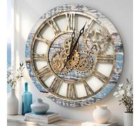 ImprovingLife The Gears Clock The Original Real Moving Gear Wall Clock Vintage Industrial Oversized Rustic Farmhouse (24 inch (60cm), Vintage Aqua Green and Bronze)
