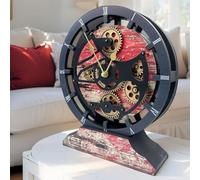 ImprovingLife The Gears Horloge de bureau 25,4 cm avec véritables engrenages mobiles convertible en horloge murale (lave rouge)