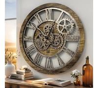 ImprovingLife The Original Real Moving Gear Horloge Murale Vintage Industrielle surdimensionnée Rustique Rustique (60 cm) Gris Carbone et Bronze (Or Antique)