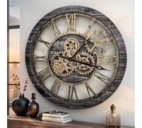 ImprovingLife The Original Real Moving Gear Horloge Murale Vintage Industrielle surdimensionnée Rustique Rustique (60 cm) Gris Carbone et Bronze (Gris Carbone)