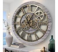 ImprovingLife The Original Real Moving Gear Horloge Murale Vintage Industrielle surdimensionnée Rustique Rustique (60 cm) Gris Carbone et Bronze (Gris Argenté)