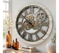 ImprovingLife The Original Real Moving Gear Horloge Murale Vintage Industrielle surdimensionnée Rustique Rustique (60 cm) Gris Carbone et Bronze (Désert Beige)
