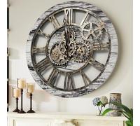 ImprovingLife The Original Real Moving Gear Horloge Murale Vintage Industrielle surdimensionnée Rustique Rustique (60 cm) Gris Carbone et Bronze (Gris et Blanc)