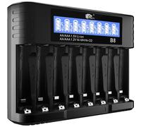 IMREN Chargeur de Piles, 8 Slots Rechargeable Chargeur Piles pour 1.2V NiMH/NiCD 1.5V Lithium AA AAA, Type-C Entrée, Chargeur Rapide, écran LCD