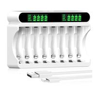 IMREN Chargeur de Piles Rechargeables, 8 Slots de Charge Indépendants avec écran LCD, 5V 2A Type-C et Entrée Micro USB, pour Batterie Rechargeable NiMH/NiCD AA AAA
