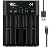 IMREN Chargeur Piles Rechargeable 18650, Charge Rapide pour Batterie 3,7V 18650 14500 14650 17500 18350 18650 18700 20700 21700 22650 26650, 1,2V Ni-MH/Ni-CD Pile AA AAA C (4 Baies)