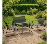 IMS Garden Salon de Jardin Exterieur 4 Places en Acier - Gris et Noir - Canapé 2 Places - 2 Fauteuils et 1 Table Basse - Noir - Annecy