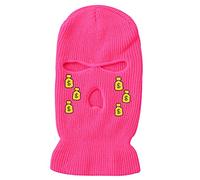 IMSMM Masque de ski 3 trous en laine tricoté chapeau d'hiver chaud extérieur cyclisme masque coupe-vent cagoule, rose rouge